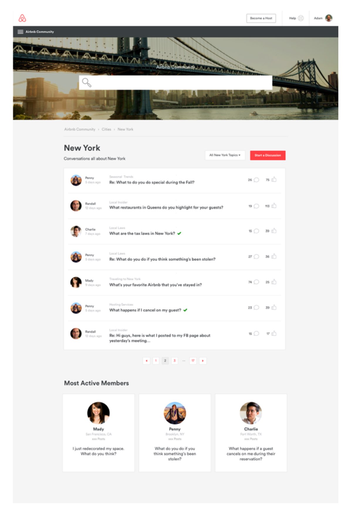 Prototype: a city page with local conversations and most active members