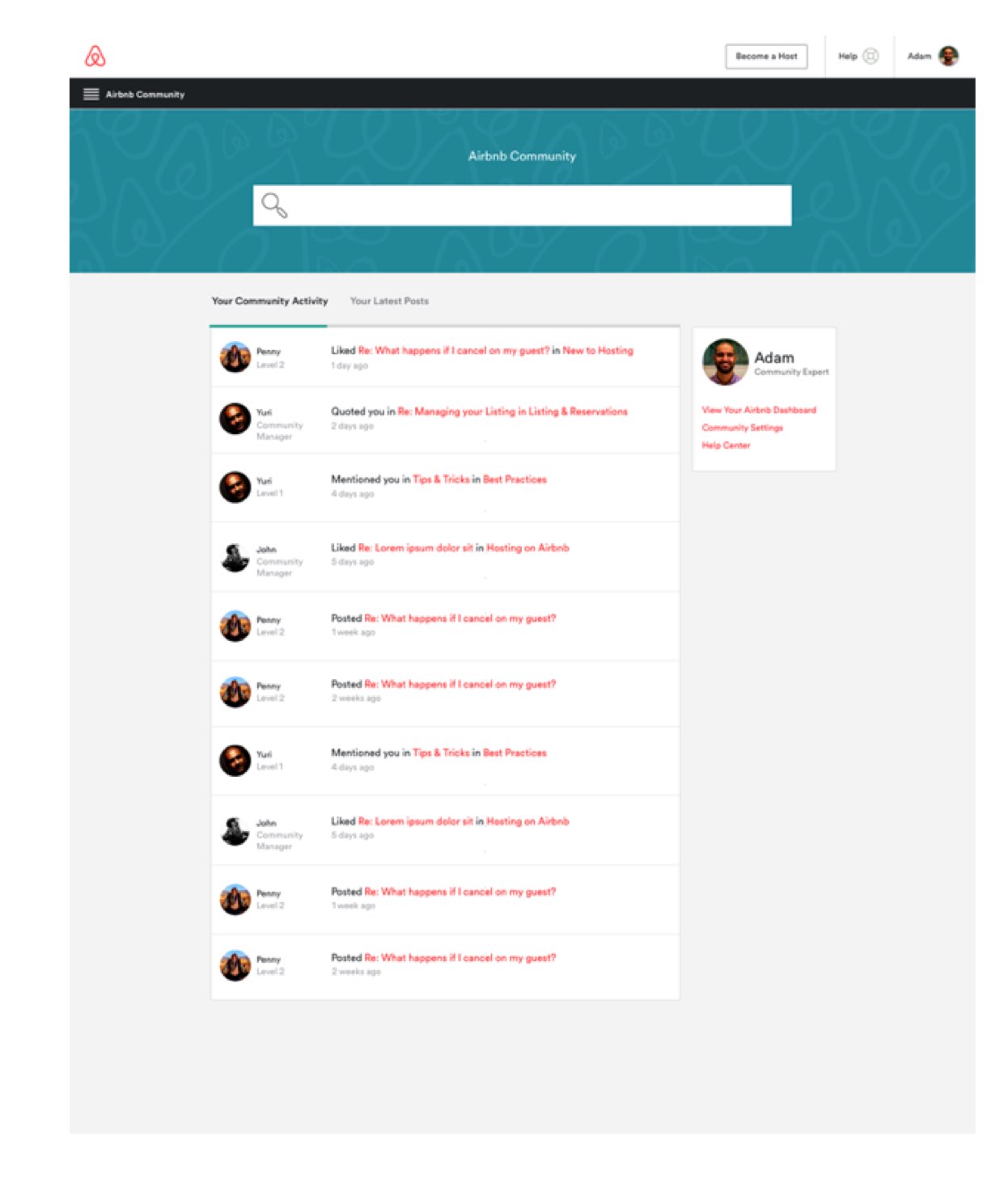 Prototype: a personalized activity feed for the signed-in host